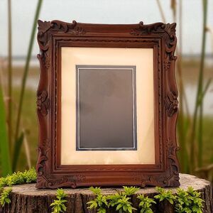 Ornate Faux Wood Picture Frame‎ Photo Brown Vtg 70s Realistic Victorian Witchy